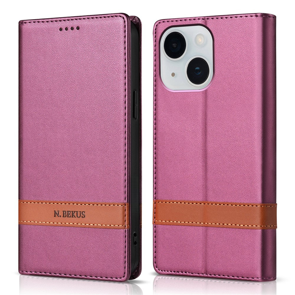 N.BEKUS P5 Series for iPhone 15 Leather Case Dual Color Stitching RFID Blocking Wallet Phone Cover