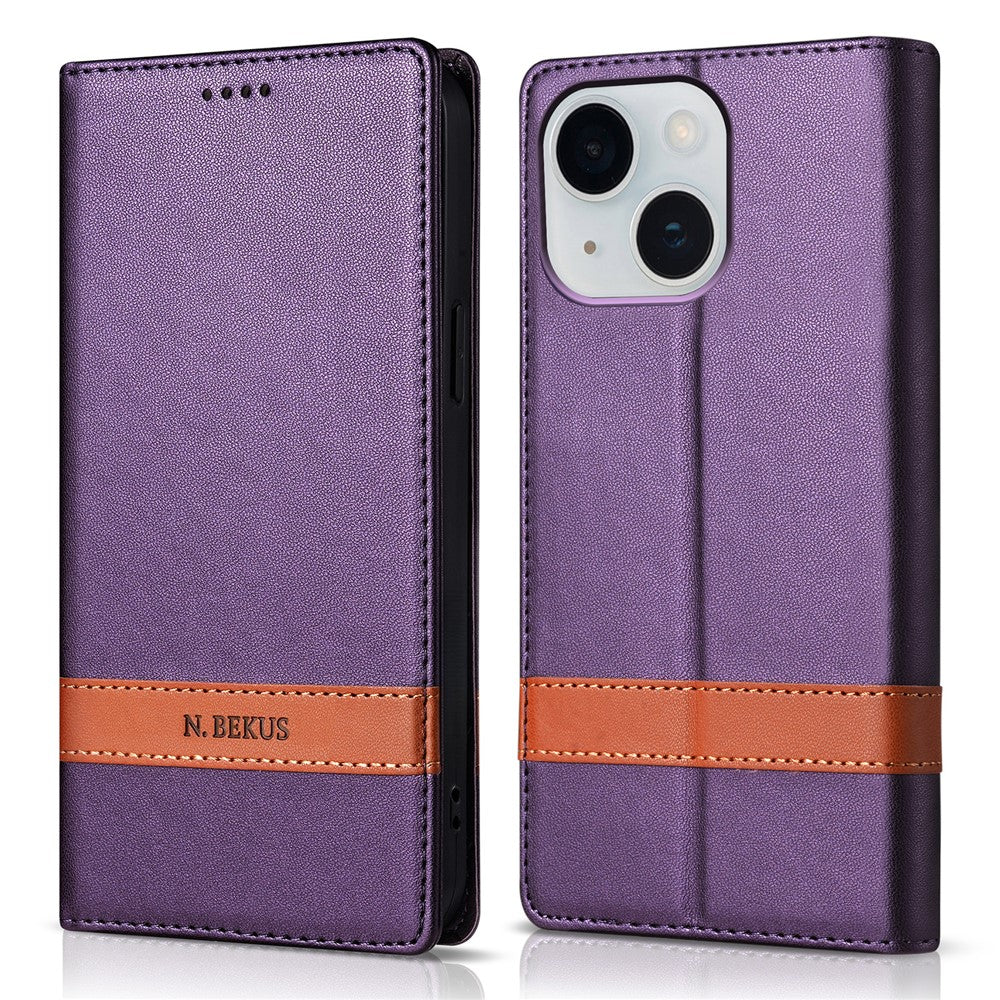 N.BEKUS P5 Series for iPhone 15 Leather Case Dual Color Stitching RFID Blocking Wallet Phone Cover