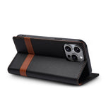 N.BEKUS P5 Series for iPhone 15 Pro Leather Case Dual Color Stitching RFID Blocking Wallet Phone Cover