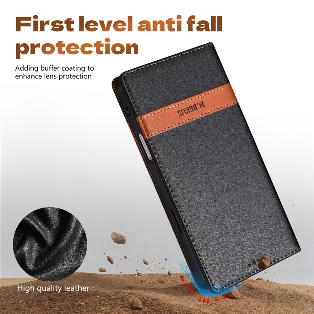 N.BEKUS P5 Series til iPhone 16 Pro Max Lædercover Dual Color Stitching RFID-blokerende Wallet Telefoncover