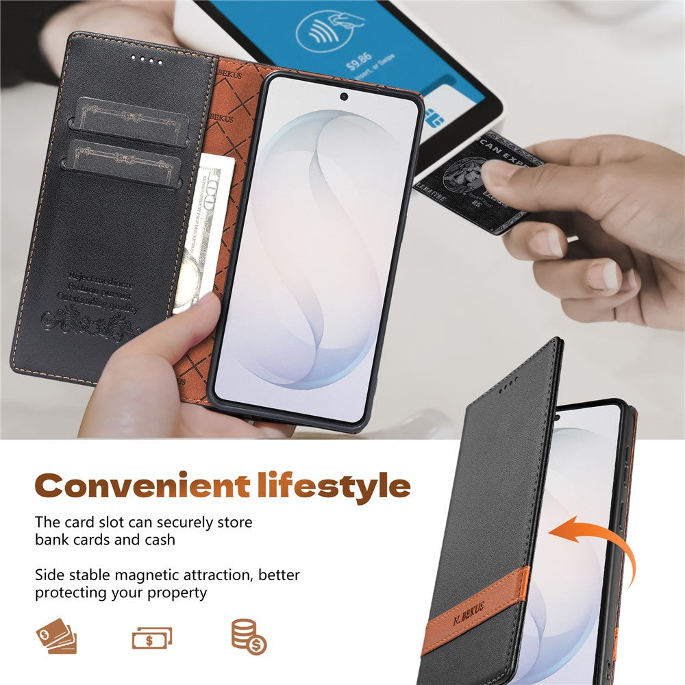 N.BEKUS P5-serie til Samsung Galaxy A57 5G lædercover med dobbeltsyning, RFID-blokerende pung og telefoncover