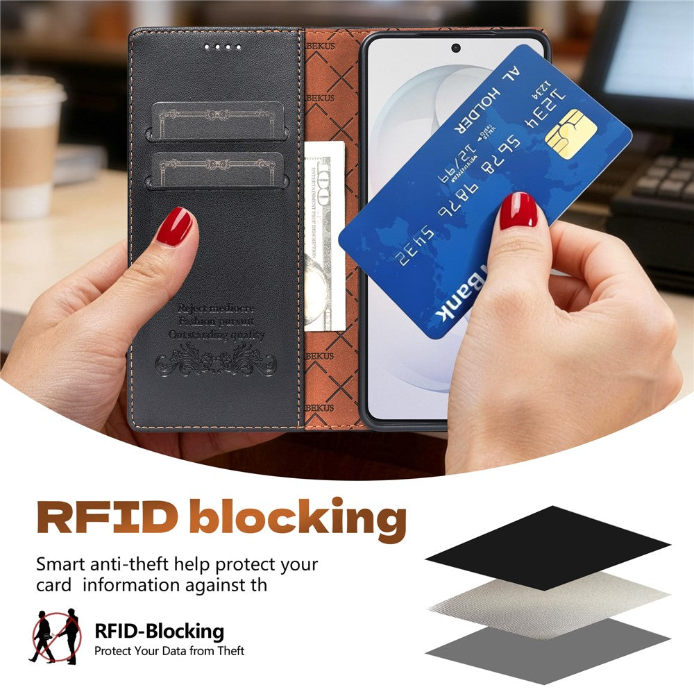 N.BEKUS P5 Series for Samsung Galaxy A25 5G (Global) (161mm) Leather Case Dual Color Stitching RFID Blocking Wallet Phone Cover