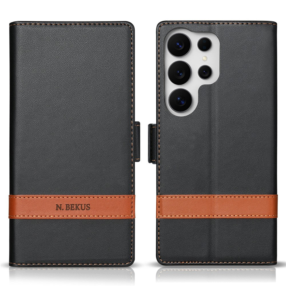 N.BEKUS P5-serien för Samsung Galaxy S25 Ultra Läderfodral med tvåfärgade sömmar, RFID-blockerande plånboksfodral