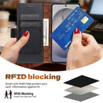 N.BEKUS P5-serien för Samsung Galaxy S25 Ultra Läderfodral med tvåfärgade sömmar, RFID-blockerande plånboksfodral