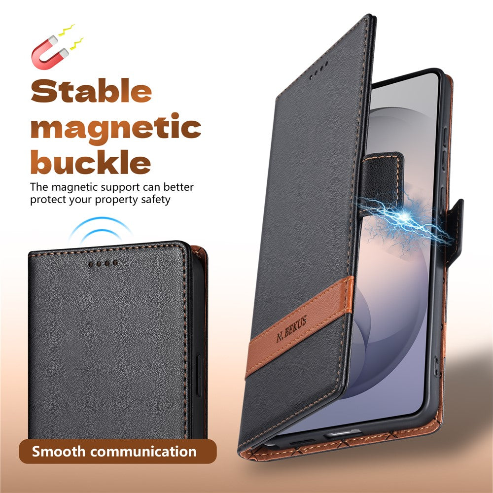 N.BEKUS P5-serien för Samsung Galaxy S24 Ultra Läderfodral med tvåfärgade sömmar, RFID-blockerande plånboksfodral