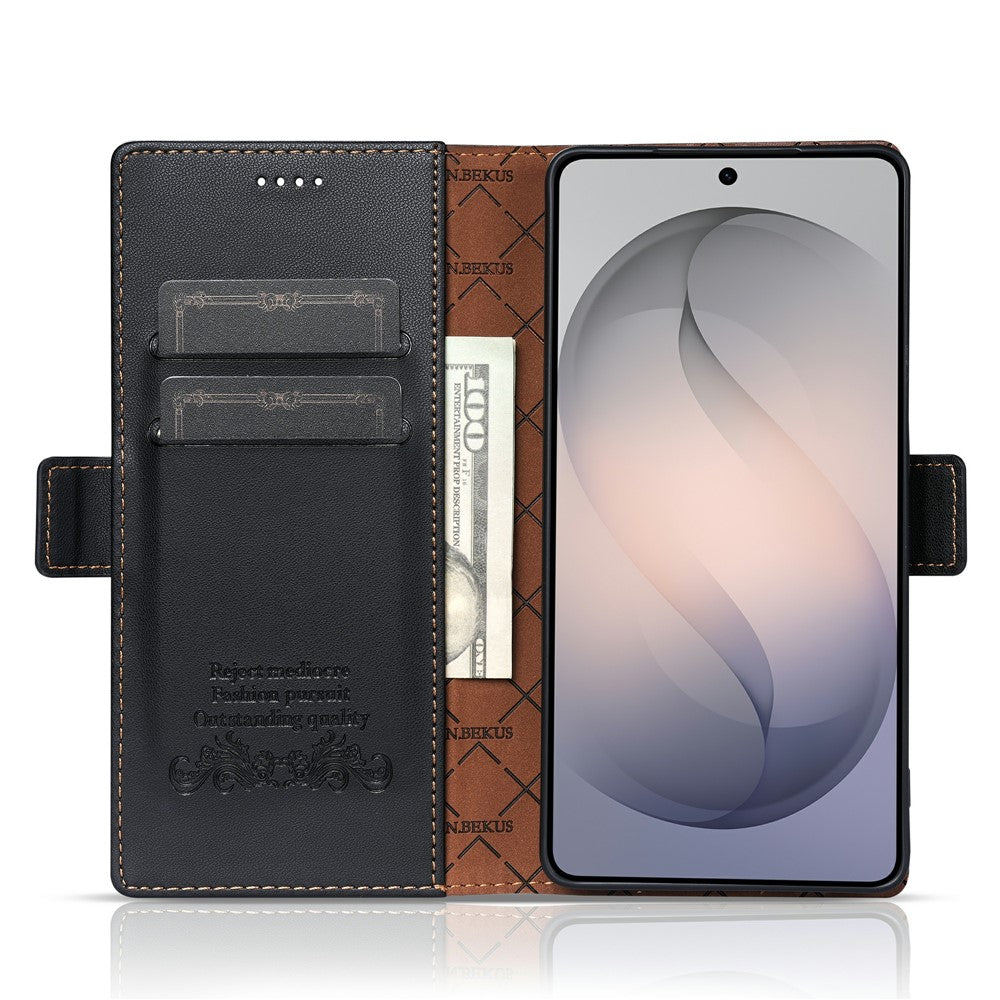 N.BEKUS P5-serien för Samsung Galaxy S24 Ultra Läderfodral med tvåfärgade sömmar, RFID-blockerande plånboksfodral
