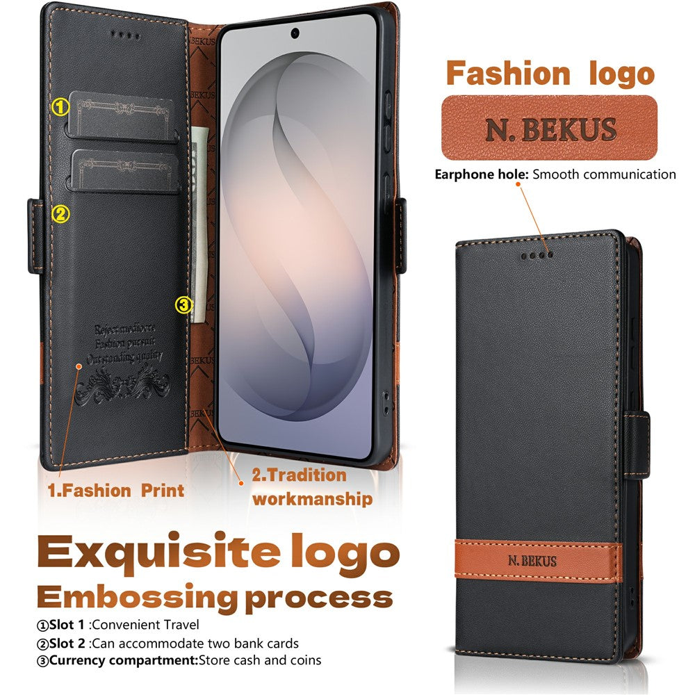 N.BEKUS P5-serien för Samsung Galaxy S24 Ultra Läderfodral med tvåfärgade sömmar, RFID-blockerande plånboksfodral