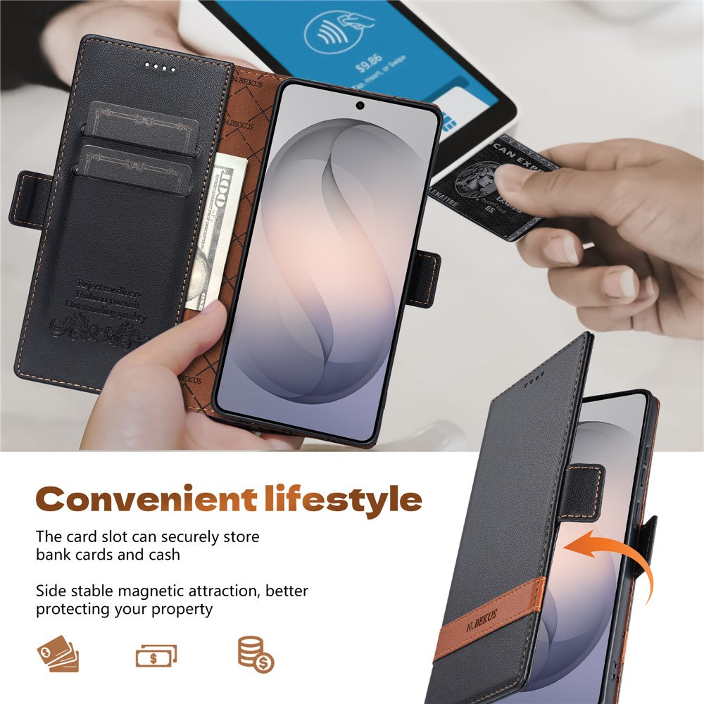 N.BEKUS P5-serien för Samsung Galaxy S24 Ultra Läderfodral med tvåfärgade sömmar, RFID-blockerande plånboksfodral
