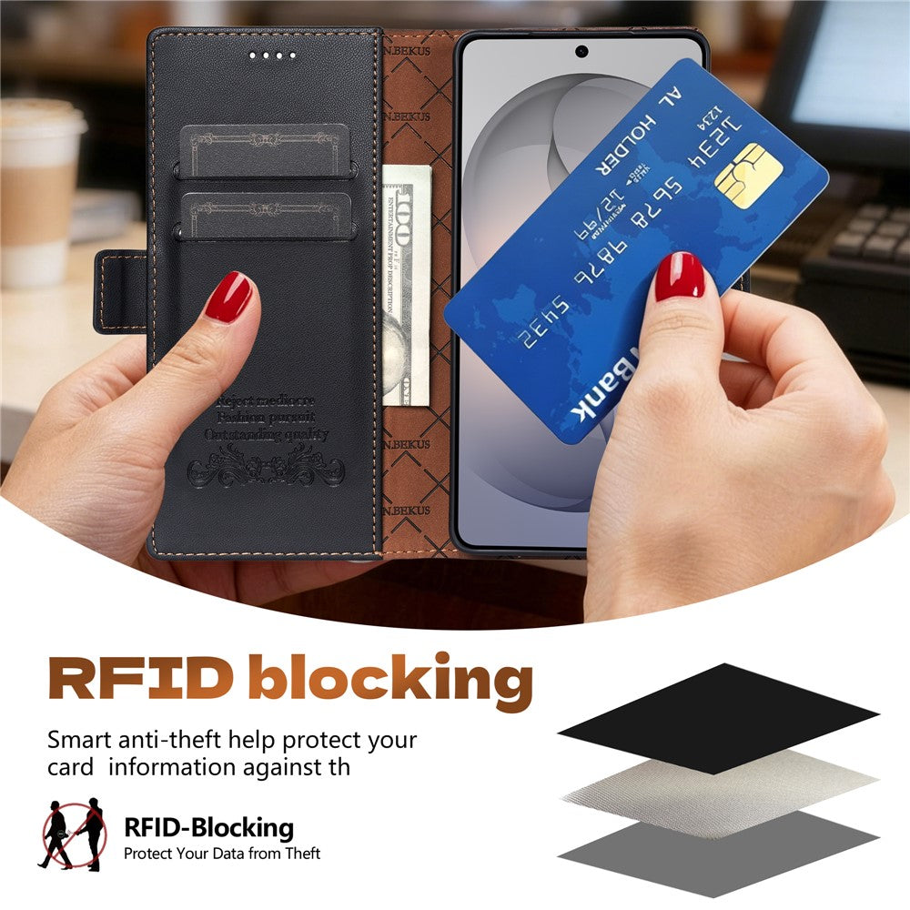 N.BEKUS P5-serien för Samsung Galaxy S24 Ultra Läderfodral med tvåfärgade sömmar, RFID-blockerande plånboksfodral