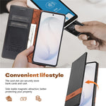 N.BEKUS P5-serie til Samsung Galaxy S24 FE læderetui, tofarvet syning, RFID-blokerende pung telefoncover