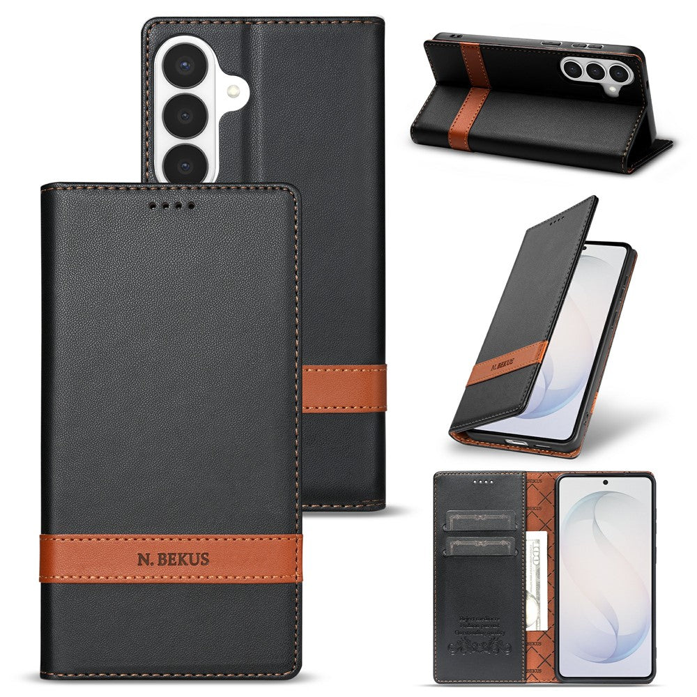 N.BEKUS P5 Series for Samsung Galaxy S25 Leather Case Dual Color Stitching RFID Blocking Wallet Phone Cover