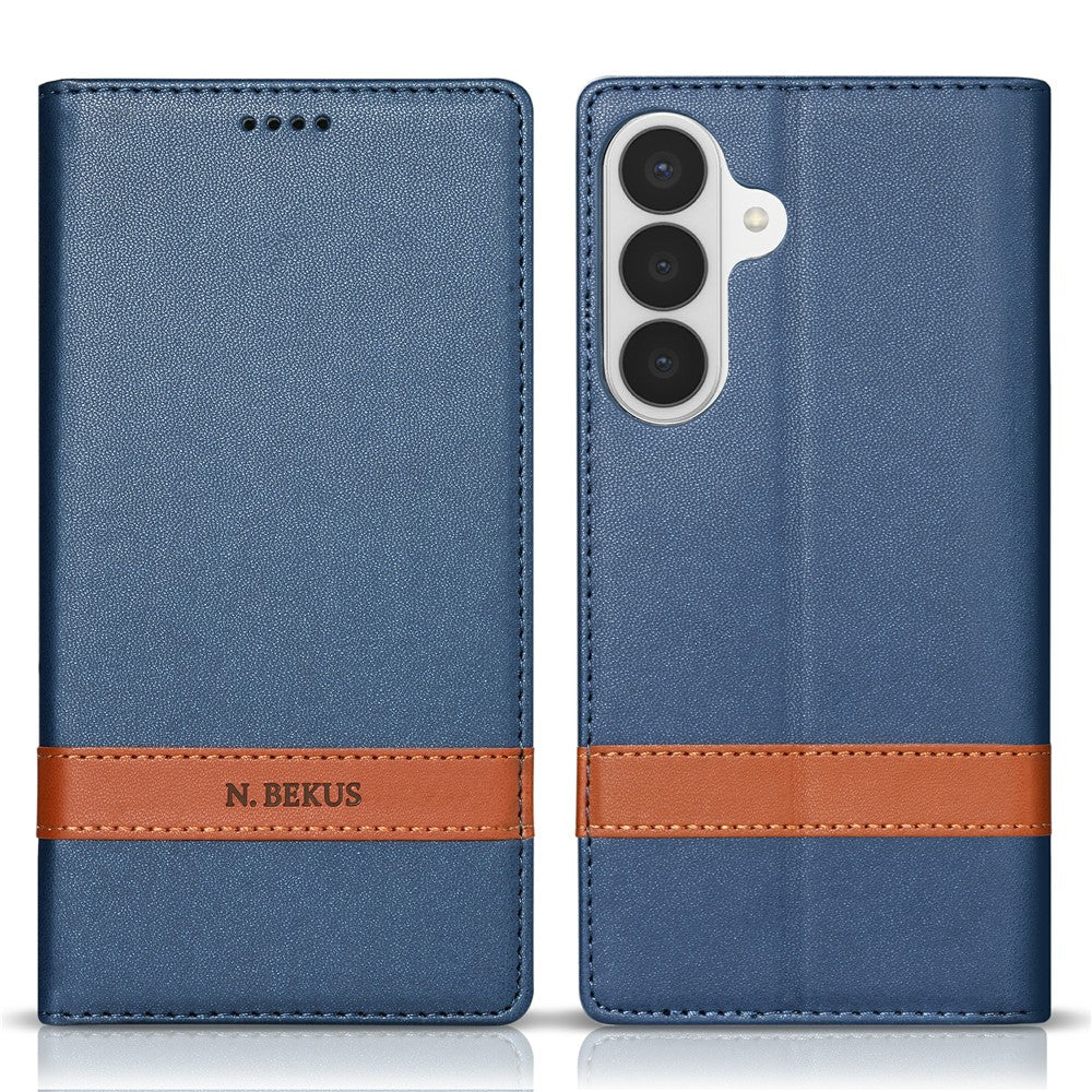 N.BEKUS P5 Series for Samsung Galaxy S25 Leather Case Dual Color Stitching RFID Blocking Wallet Phone Cover