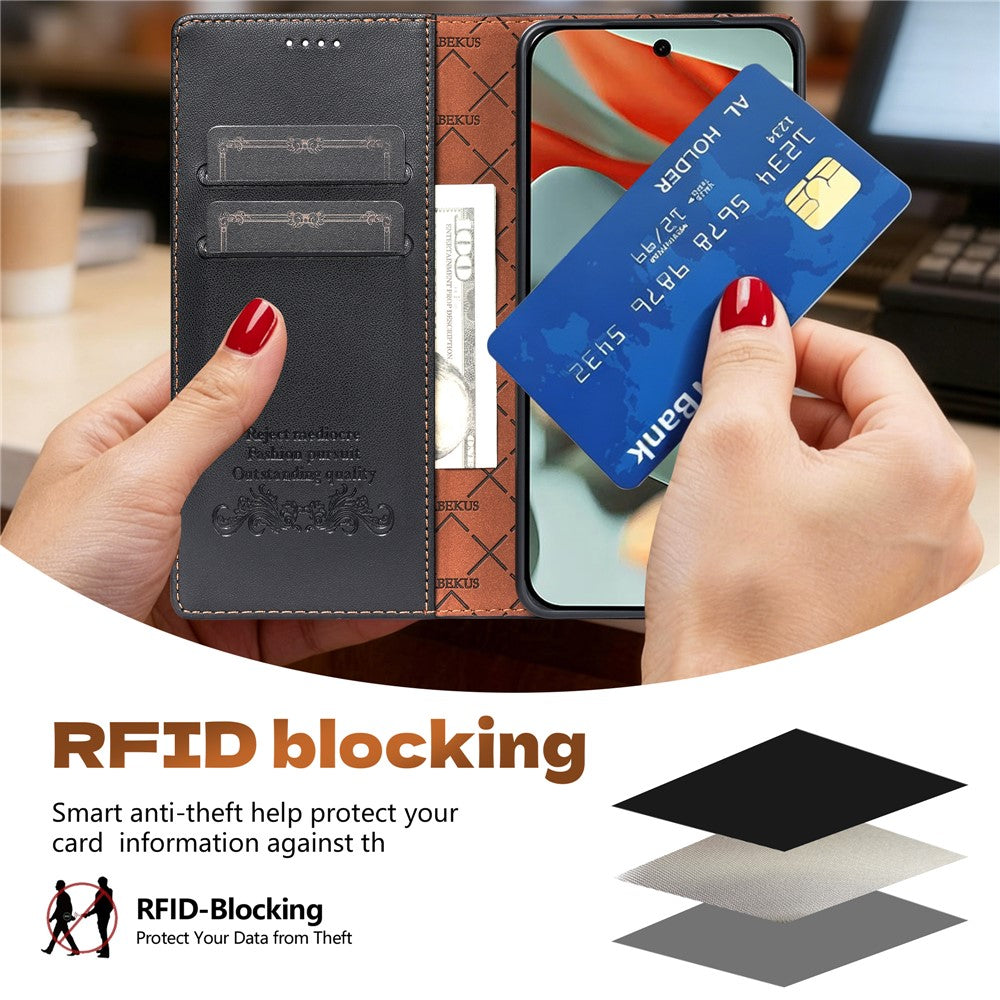 N.BEKUS P5 Series for Xiaomi 17T Leather Case Dual Color Stitching RFID Blocking Wallet Phone Cover