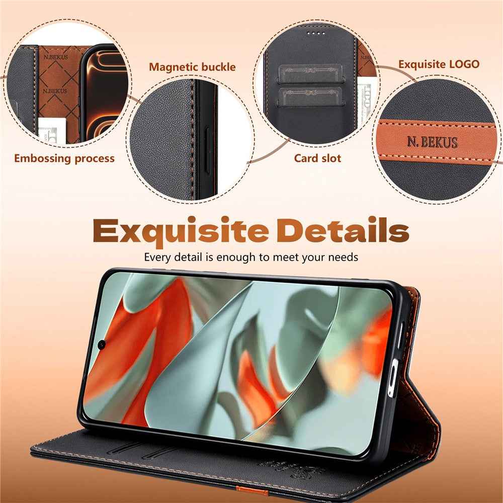 N.BEKUS P5 Series for Xiaomi 17T Leather Case Dual Color Stitching RFID Blocking Wallet Phone Cover
