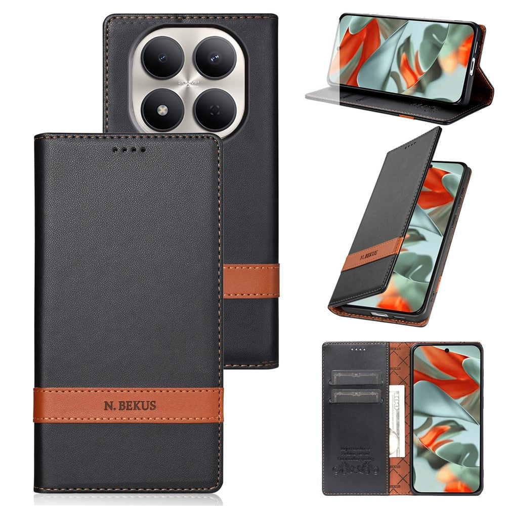 N.BEKUS P5 Series for Xiaomi Redmi Note 15 Pro 5G (Global) Leather Case Dual Color Stitching RFID Blocking Wallet Phone Cover
