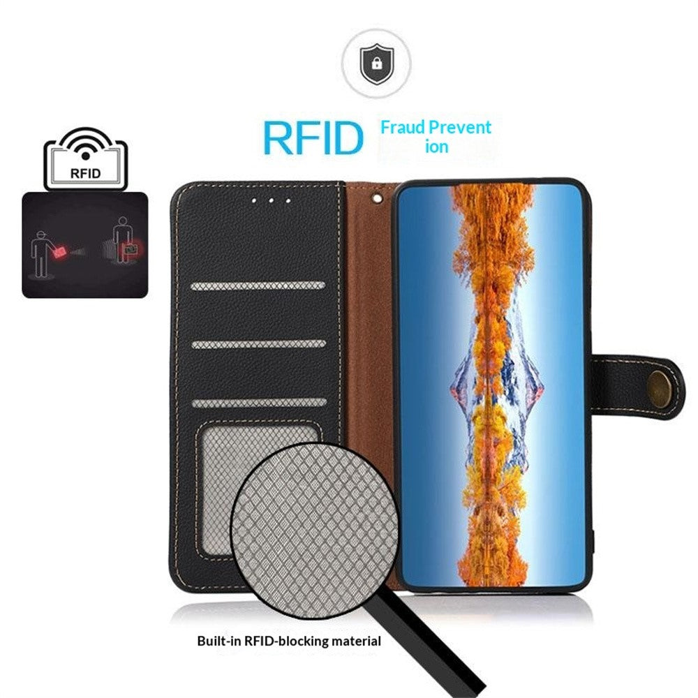 KHAZNEH til Oppo A7 Pro Max 5G cover i ægte okselæder med RFID-blokerende pung
