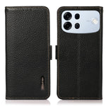 KHAZNEH til Oppo A7 Pro Max 5G telefoncover Litchi tekstur ægte ko læder cover RFID-blokerende