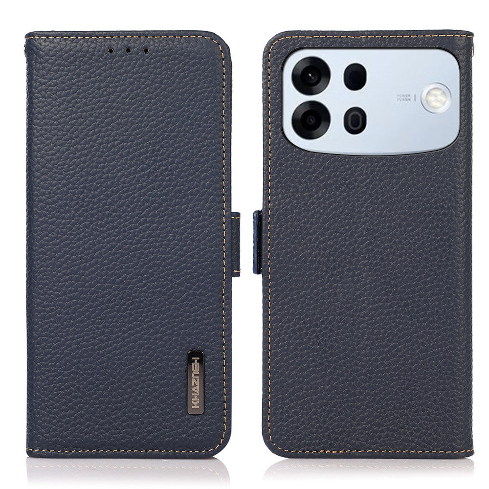 KHAZNEH til Oppo A7 Pro Max 5G telefoncover Litchi tekstur ægte ko læder cover RFID-blokerende