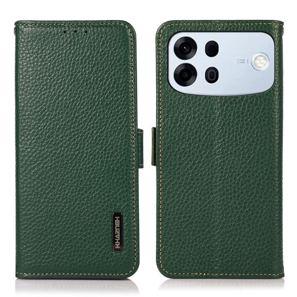 KHAZNEH til Oppo A7 Pro Max 5G telefoncover Litchi tekstur ægte ko læder cover RFID-blokerende