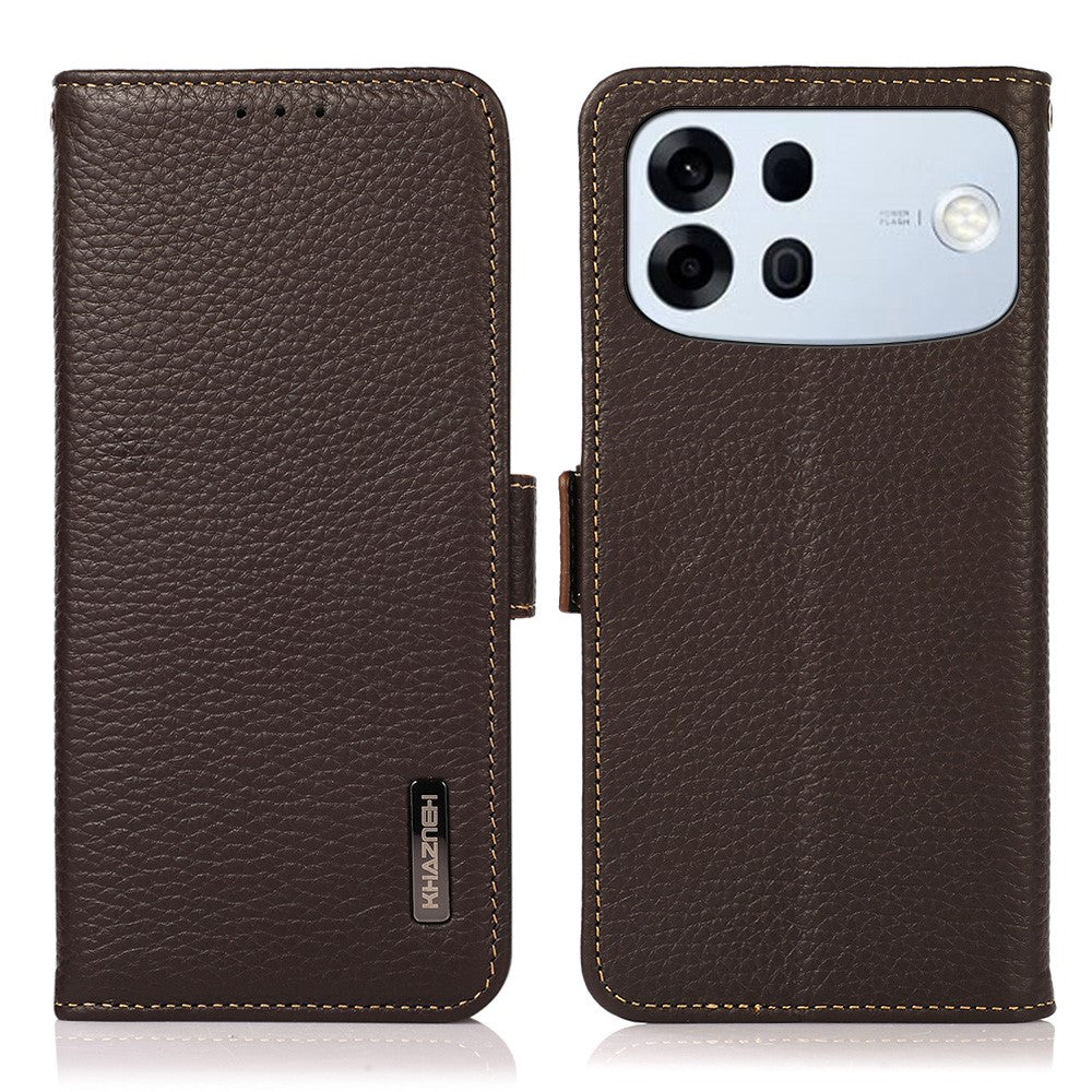 KHAZNEH til Oppo A7 Pro Max 5G telefoncover Litchi tekstur ægte ko læder cover RFID-blokerende