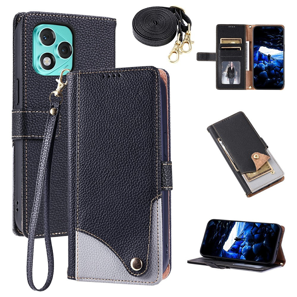 For Honor 400 Lite 5G  /  X70i  /  X60i 5G Leather Case with Wrist Strap and Shoulder Strap Dual Color Multi Card Slots Phone Cover