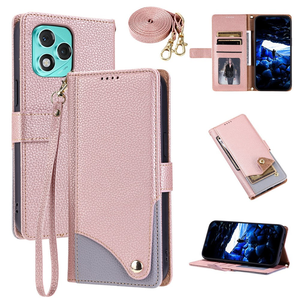 For Honor 400 Lite 5G  /  X70i  /  X60i 5G Leather Case with Wrist Strap and Shoulder Strap Dual Color Multi Card Slots Phone Cover