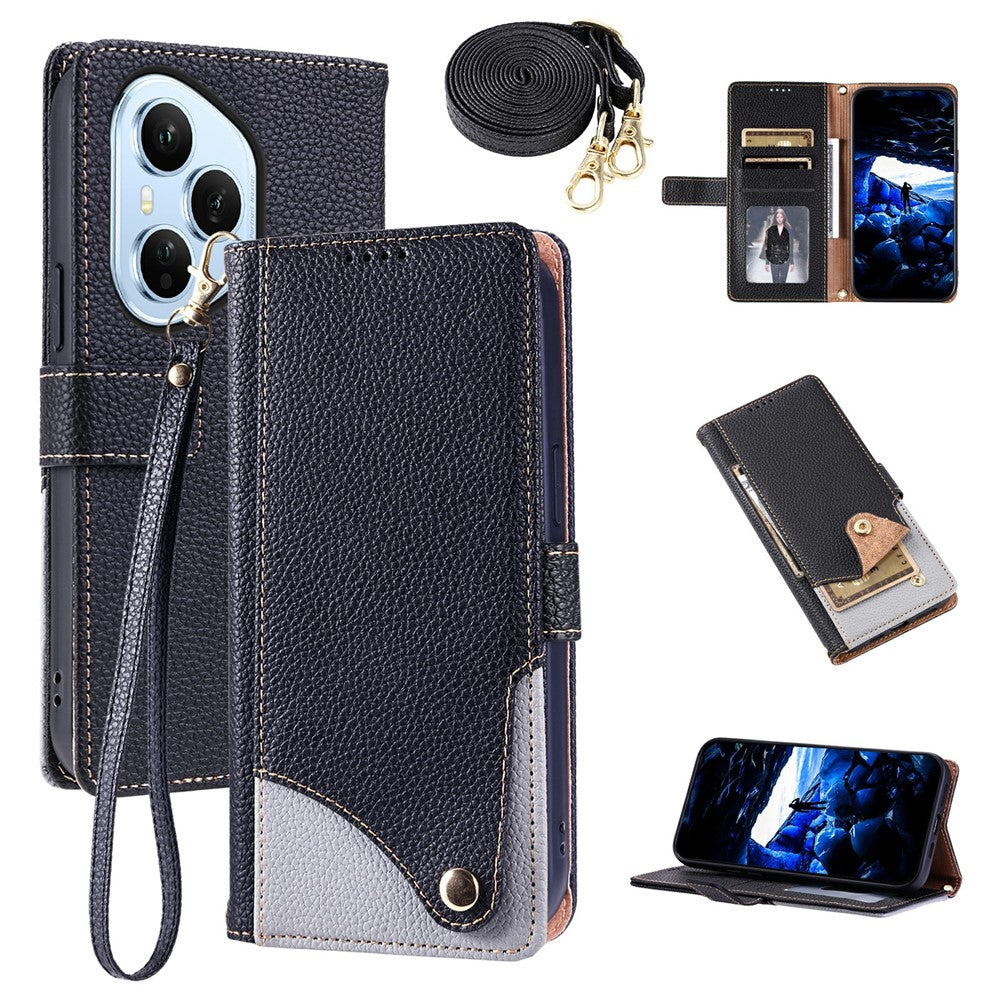 For Honor 400 Pro 5G (Global) Leather Case with Wrist Strap and Shoulder Strap Dual Color Multi Card Slots Phone Cover