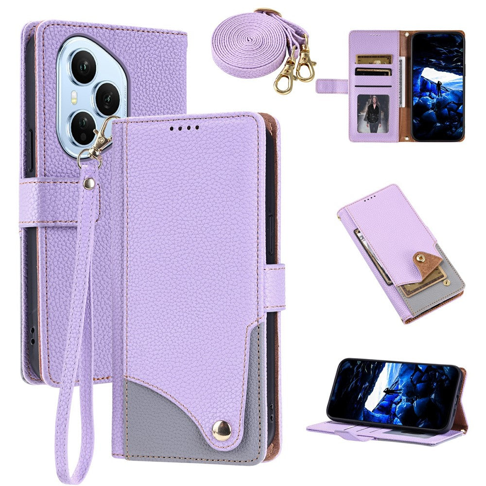 For Honor 400 Pro 5G (Global) Leather Case with Wrist Strap and Shoulder Strap Dual Color Multi Card Slots Phone Cover