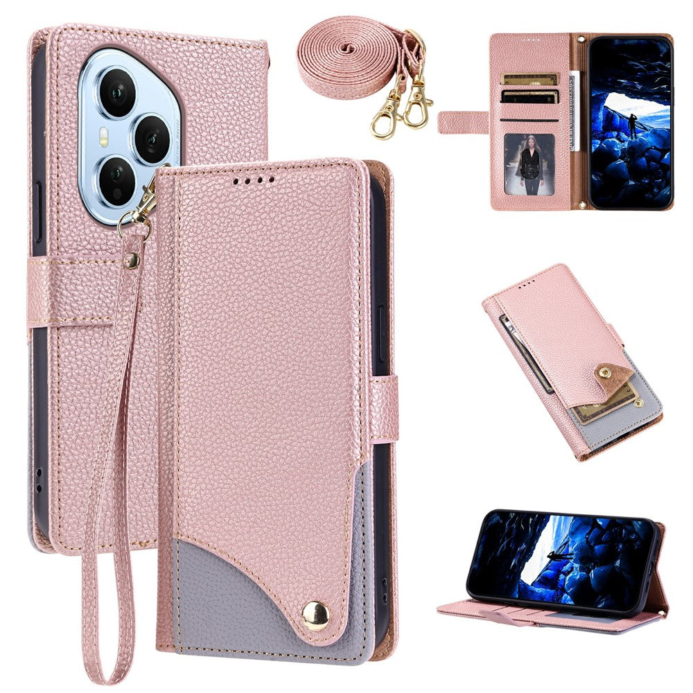 For Honor 400 Pro 5G (Global) Leather Case with Wrist Strap and Shoulder Strap Dual Color Multi Card Slots Phone Cover