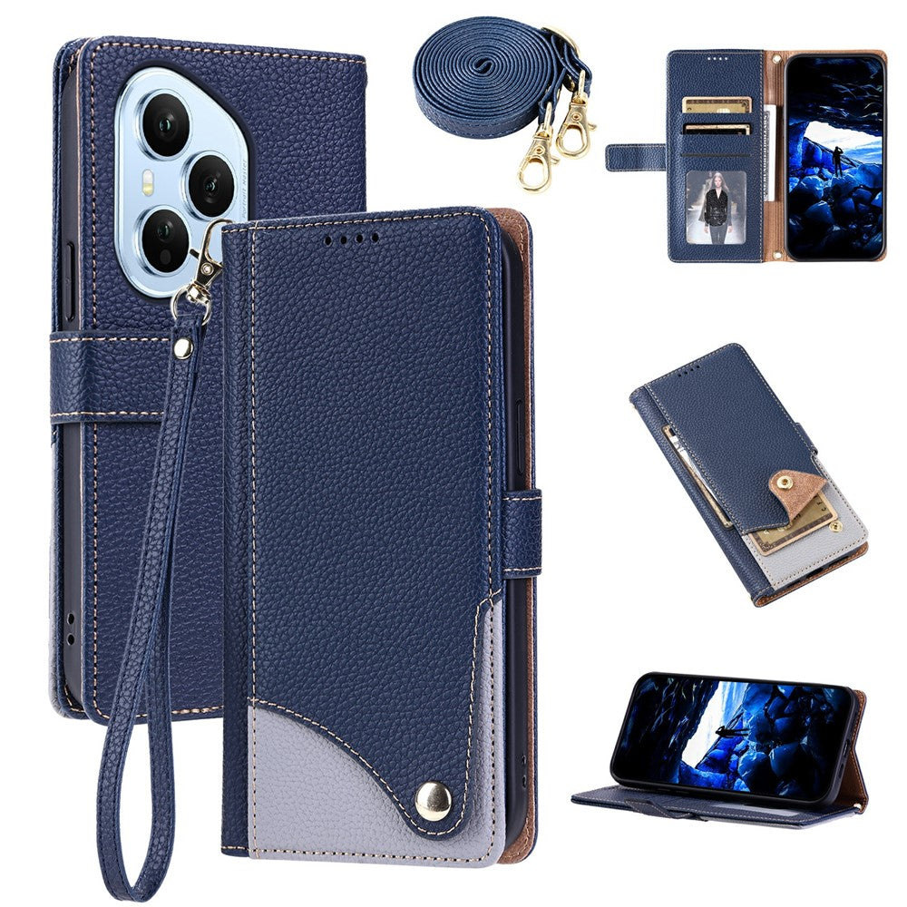 For Honor 400 Pro 5G (Global) Leather Case with Wrist Strap and Shoulder Strap Dual Color Multi Card Slots Phone Cover