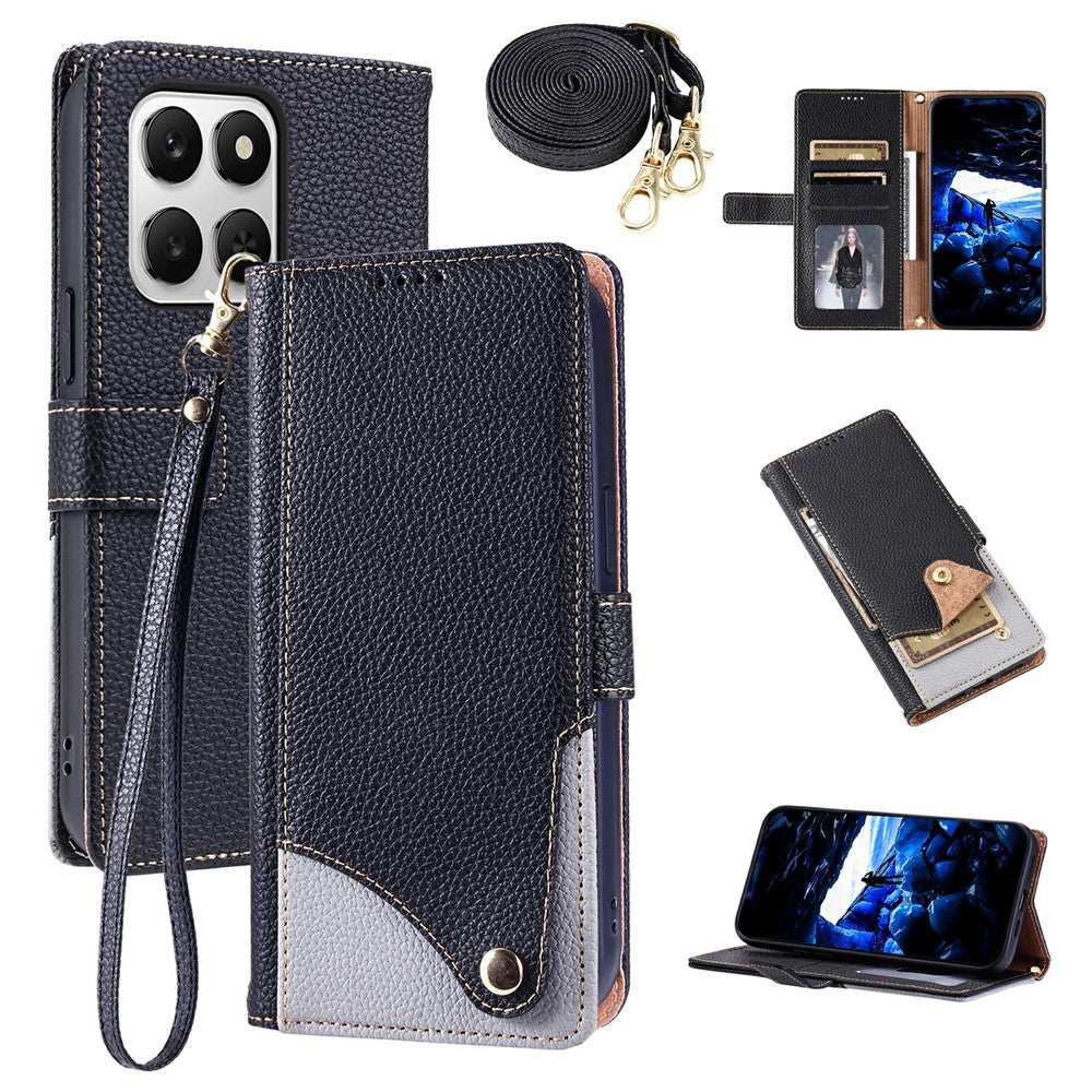 For Honor 400 Smart 4G  /  400 Smart 5G  /  X7d 4G Leather Case with Wrist Strap and Shoulder Strap Dual Color Multi Card Slots Phone Cover