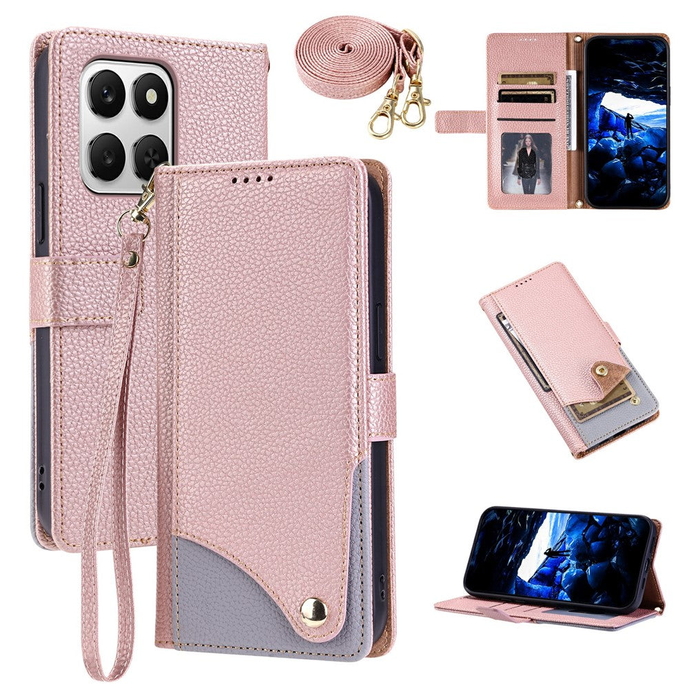 For Honor 400 Smart 4G  /  400 Smart 5G  /  X7d 4G Leather Case with Wrist Strap and Shoulder Strap Dual Color Multi Card Slots Phone Cover