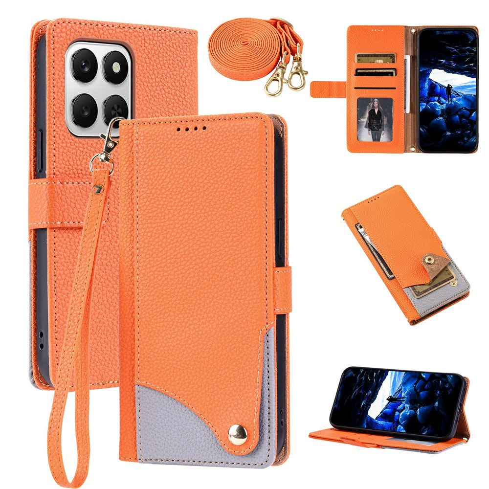 For Honor 400 Smart 4G  /  400 Smart 5G  /  X7d 4G Leather Case with Wrist Strap and Shoulder Strap Dual Color Multi Card Slots Phone Cover