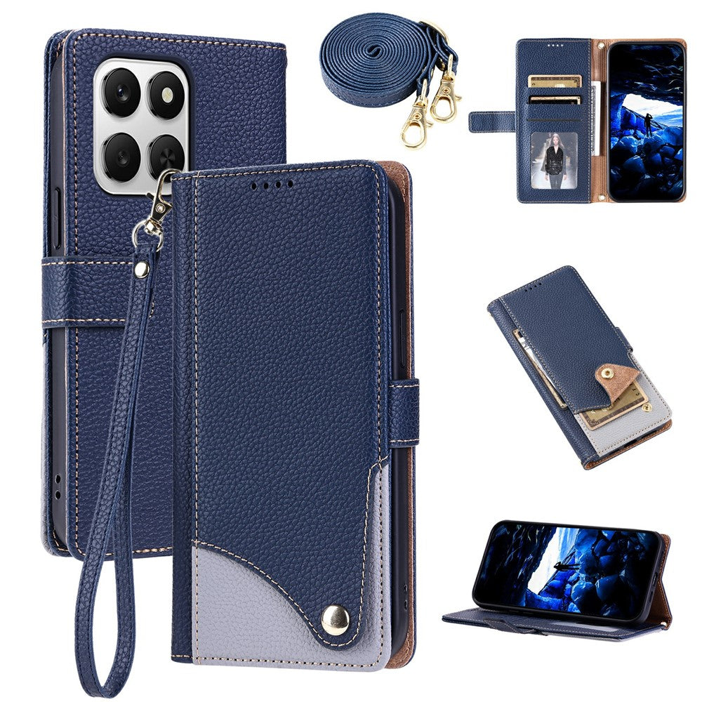 For Honor 400 Smart 4G  /  400 Smart 5G  /  X7d 4G Leather Case with Wrist Strap and Shoulder Strap Dual Color Multi Card Slots Phone Cover
