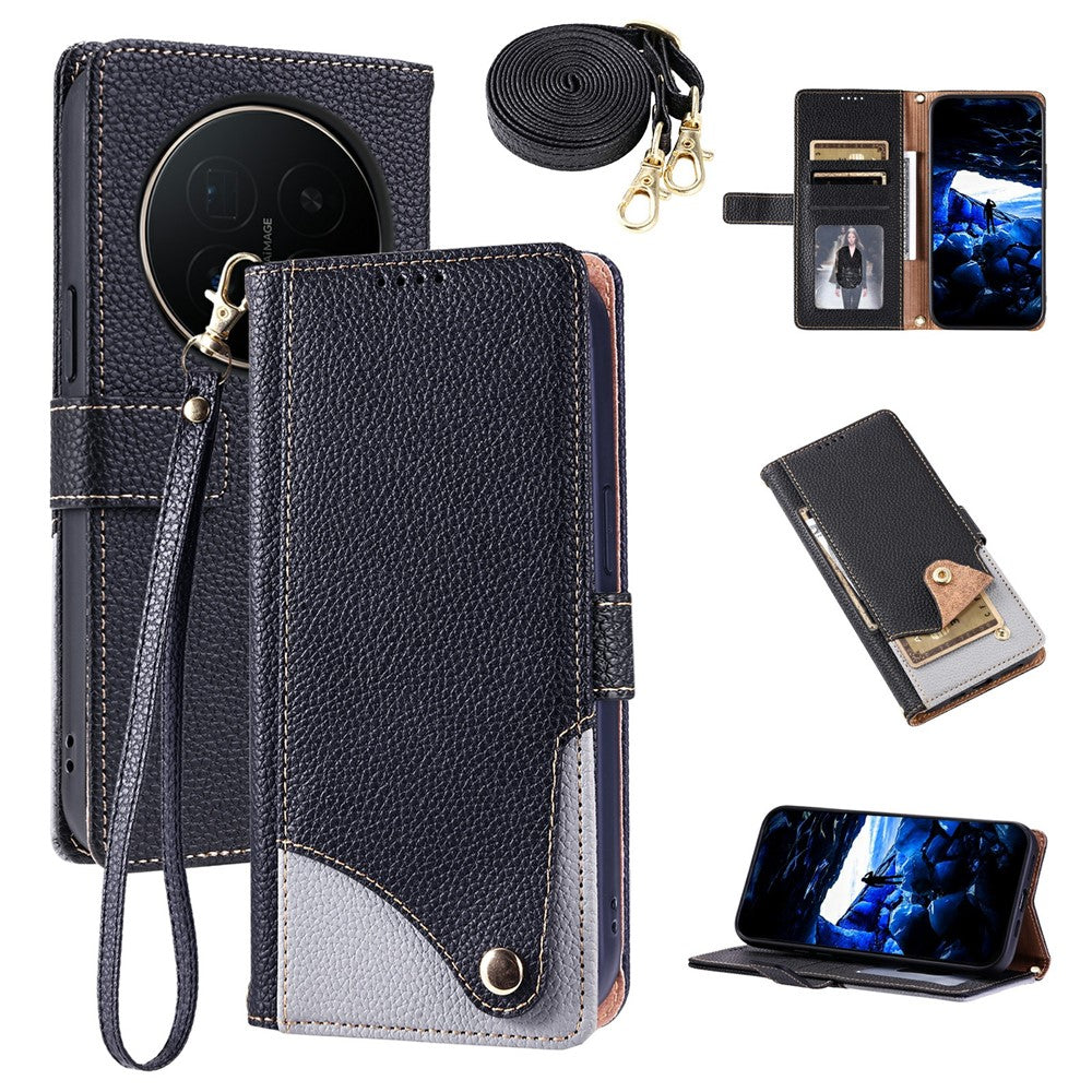 For Honor Magic8 5G Leather Case with Wrist Strap and Shoulder Strap Dual Color Multi Card Slots Phone Cover