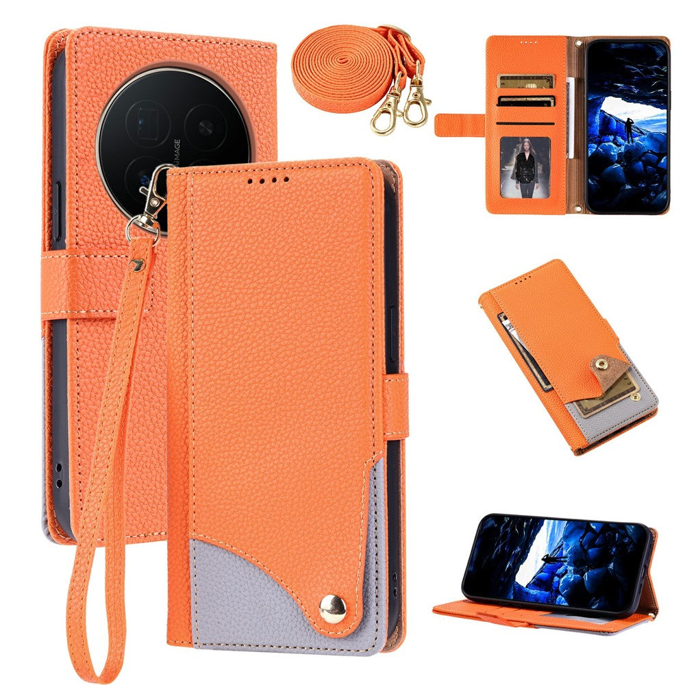 For Honor Magic8 5G Leather Case with Wrist Strap and Shoulder Strap Dual Color Multi Card Slots Phone Cover