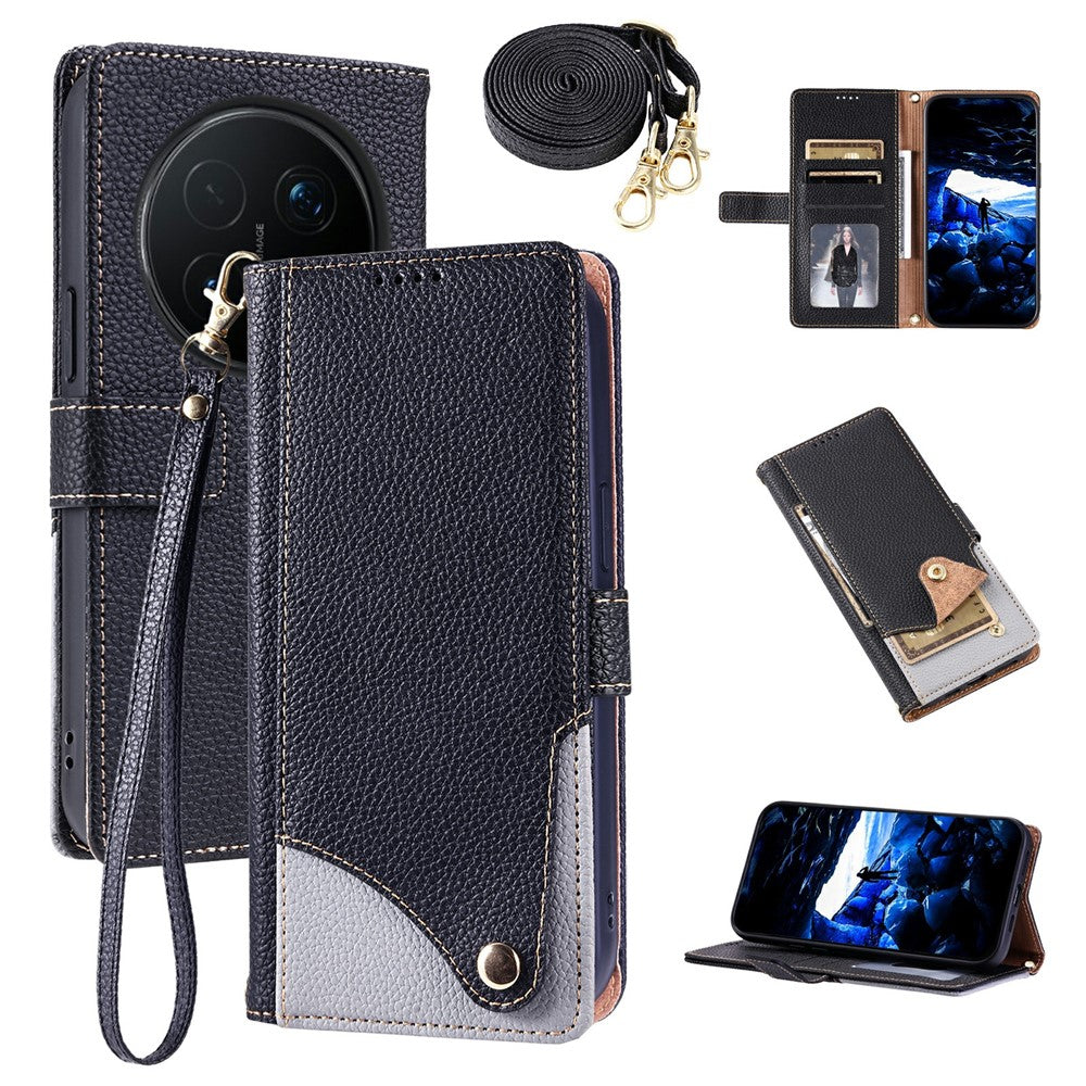 For Honor Magic8 Pro 5G Leather Case with Wrist Strap and Shoulder Strap Dual Color Multi Card Slots Phone Cover