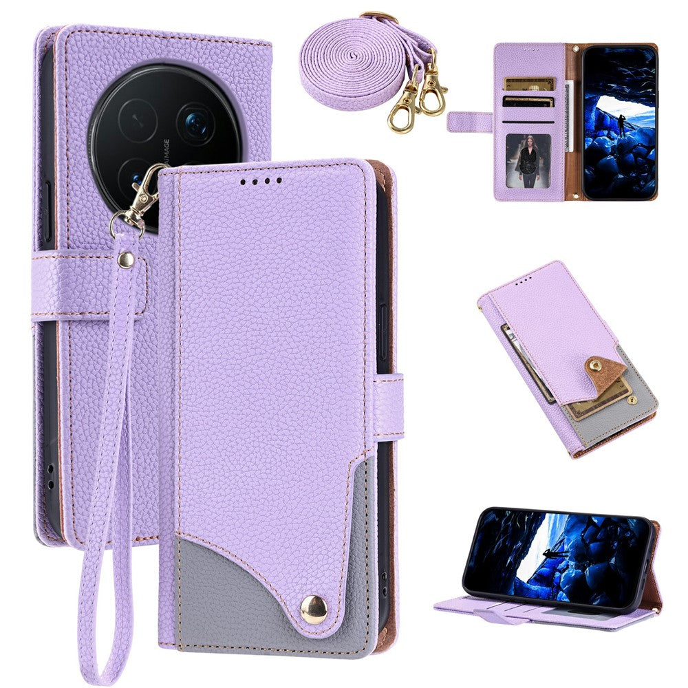 For Honor Magic8 Pro 5G Leather Case with Wrist Strap and Shoulder Strap Dual Color Multi Card Slots Phone Cover