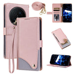 For Honor Magic8 Pro 5G Leather Case with Wrist Strap and Shoulder Strap Dual Color Multi Card Slots Phone Cover