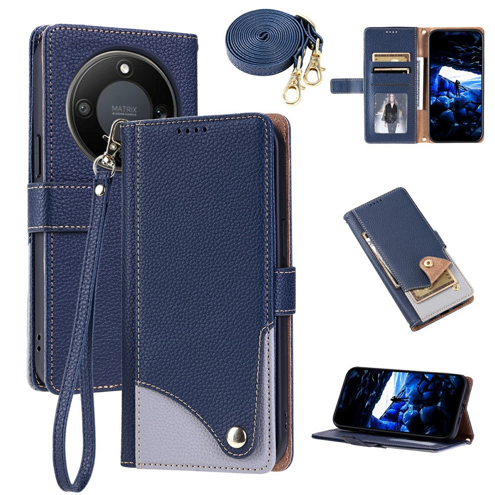 For Honor X70 5G  /  X9d 5G  /  Magic8 Lite 5G Leather Case with Wrist Strap and Shoulder Strap Dual Color Multi Card Slots Phone Cover