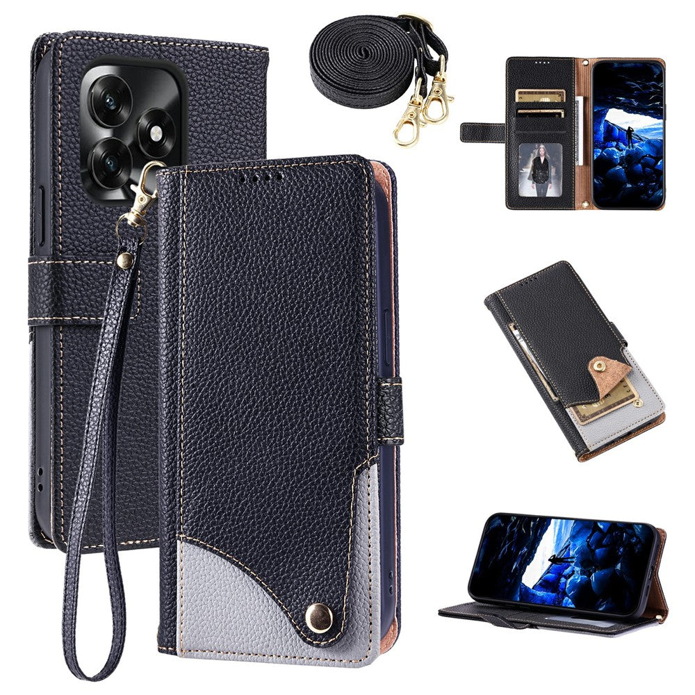 For Honor X5c 4G  /  X5c Plus 4G  /  Play10A 4G Leather Case with Wrist Strap and Shoulder Strap Dual Color Multi Card Slots Phone Cover