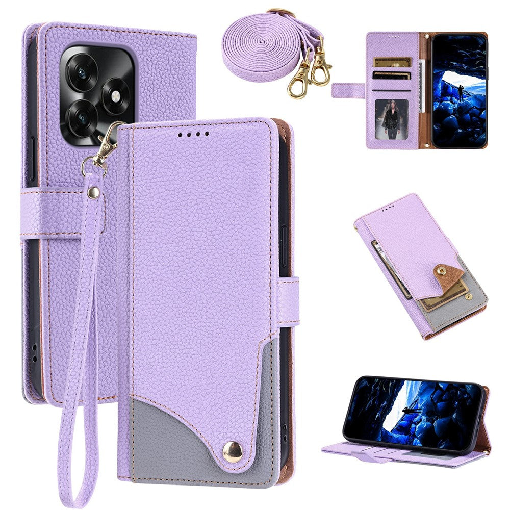 For Honor X5c 4G  /  X5c Plus 4G  /  Play10A 4G Leather Case with Wrist Strap and Shoulder Strap Dual Color Multi Card Slots Phone Cover