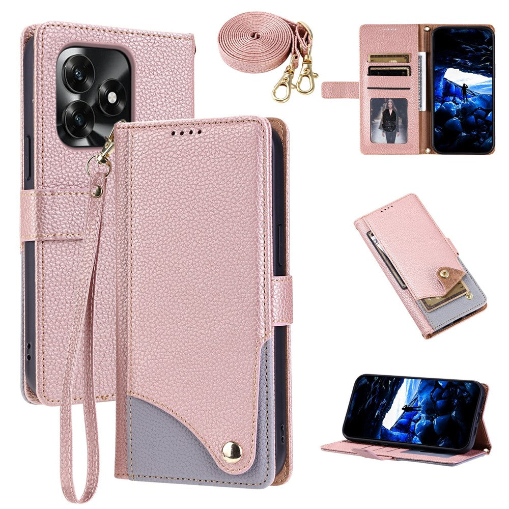 For Honor X5c 4G  /  X5c Plus 4G  /  Play10A 4G Leather Case with Wrist Strap and Shoulder Strap Dual Color Multi Card Slots Phone Cover