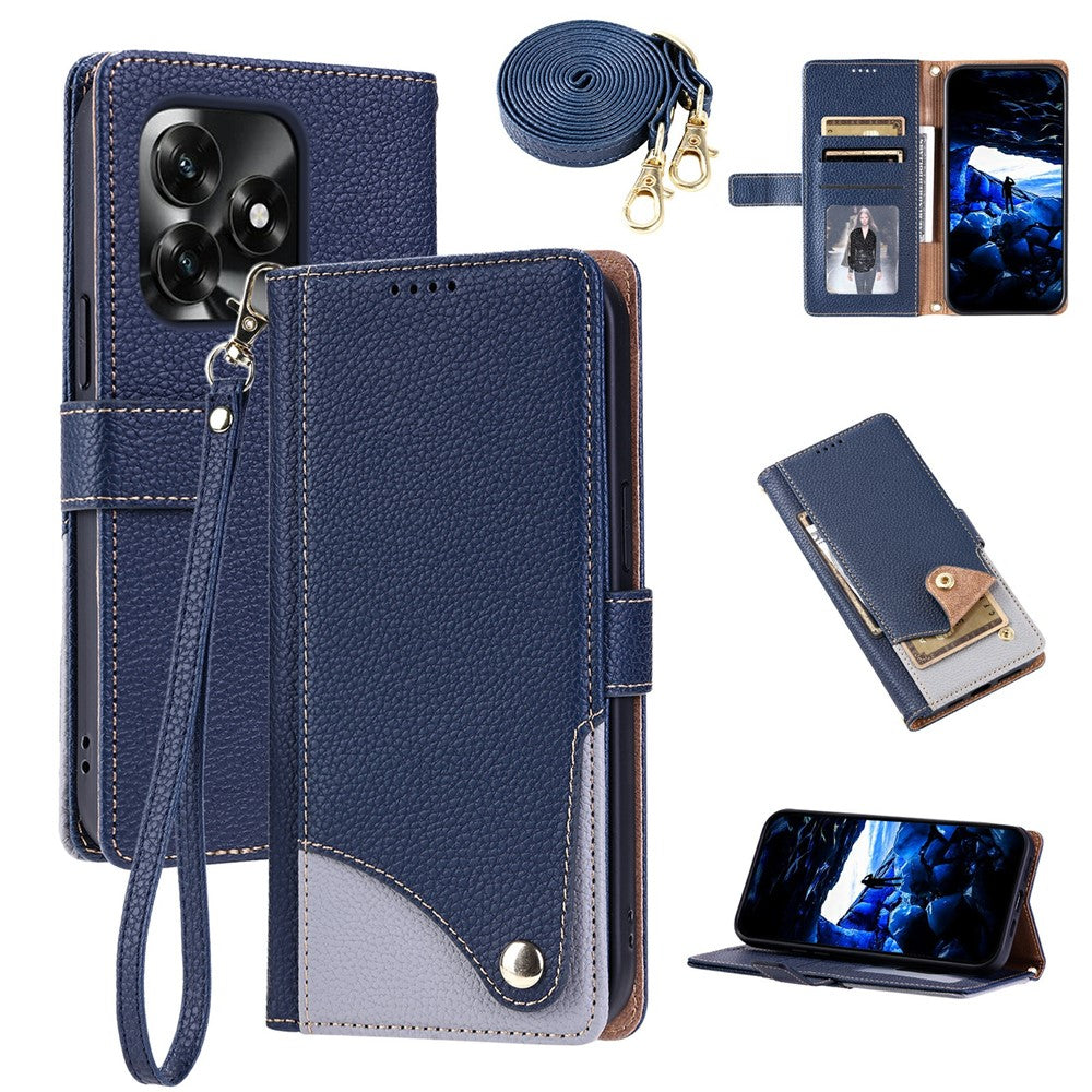 For Honor X5c 4G  /  X5c Plus 4G  /  Play10A 4G Leather Case with Wrist Strap and Shoulder Strap Dual Color Multi Card Slots Phone Cover