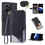For Honor X7c 4G  /  X7c 5G  /  Play 60 Plus 5G  /  200 Smart 5G Leather Case with Wrist Strap and Shoulder Strap Dual Color Multi Card Slots Phone Cover