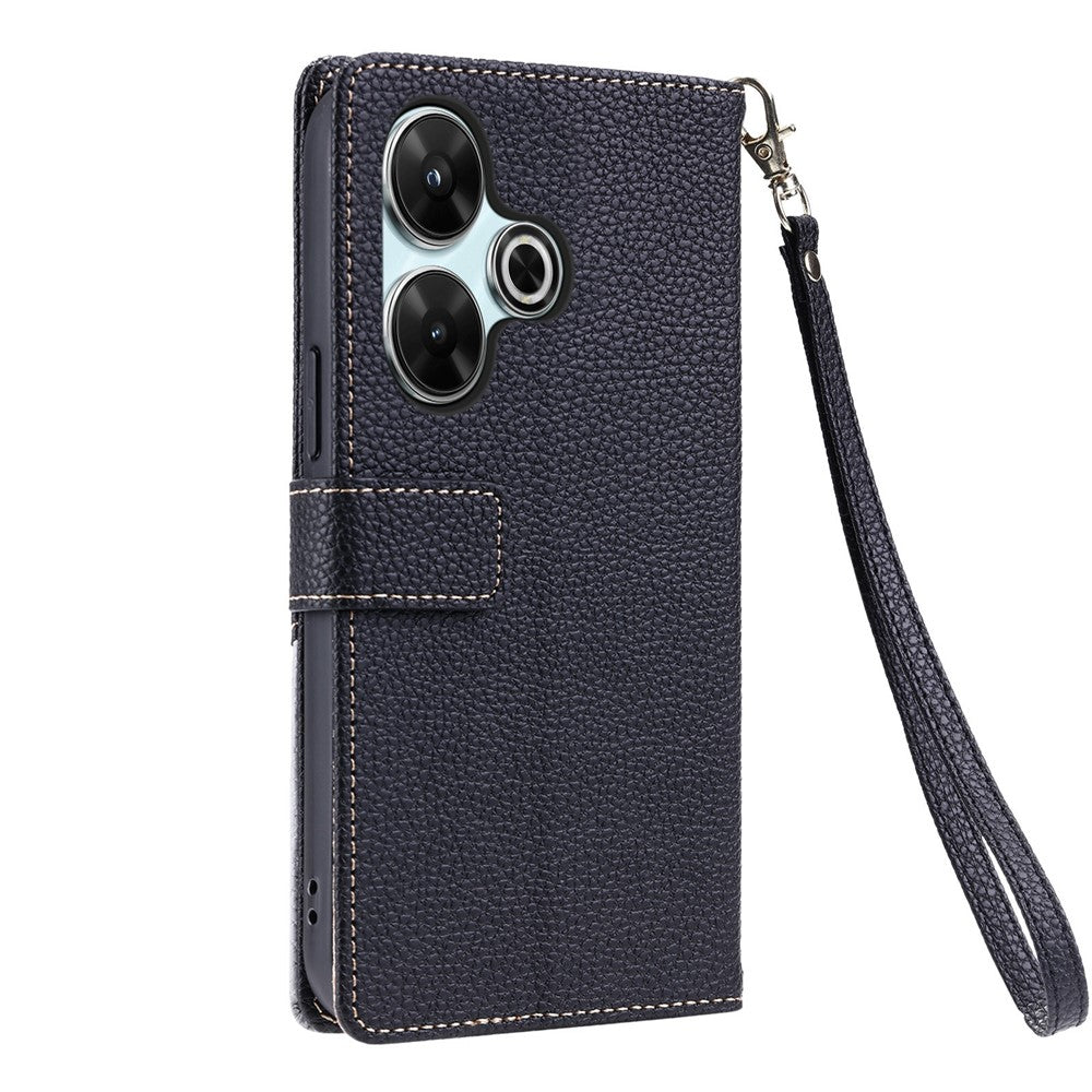 Xiaomi Redmi Note 13R 5G / Redmi 13 4G / Redmi 13 5G / Poco M6 4G / Poco M6 Plus 5G Läderfodral med Handledsrem och Axelrem Tvåfärgat mobilfodral med Flera Kortfatt