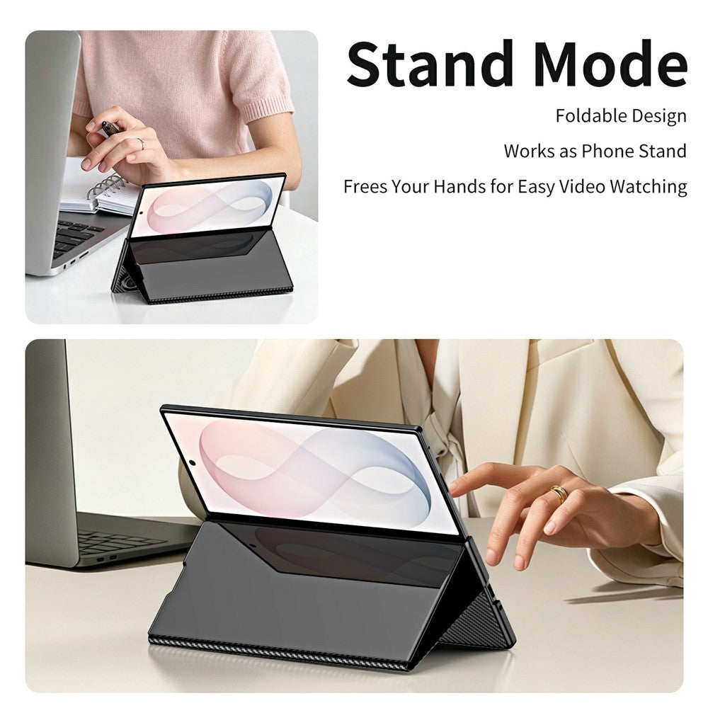 For Samsung Galaxy Z Fold8 Ultra Case Smart Window Electroplated Carbon Fiber Texture PC Shockproof Stand Phone Cover