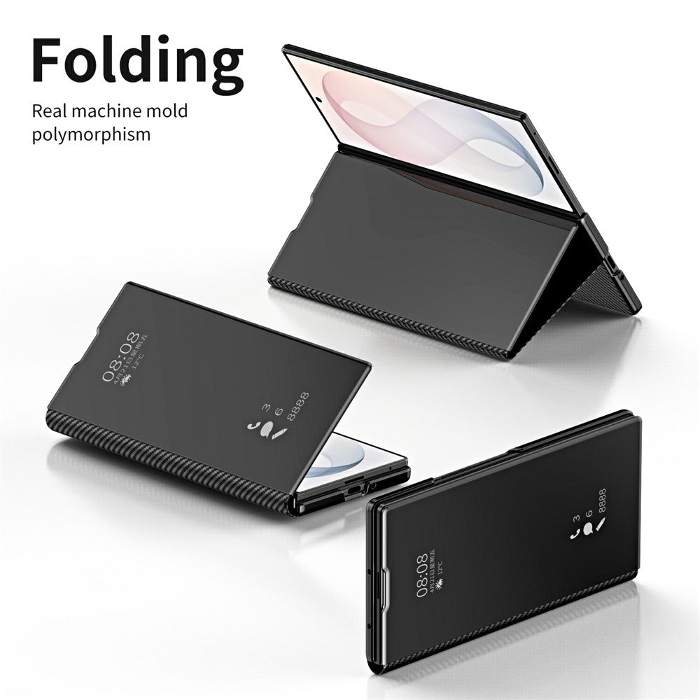 For Samsung Galaxy Z Fold8 Ultra Case Smart Window Electroplated Carbon Fiber Texture PC Shockproof Stand Phone Cover