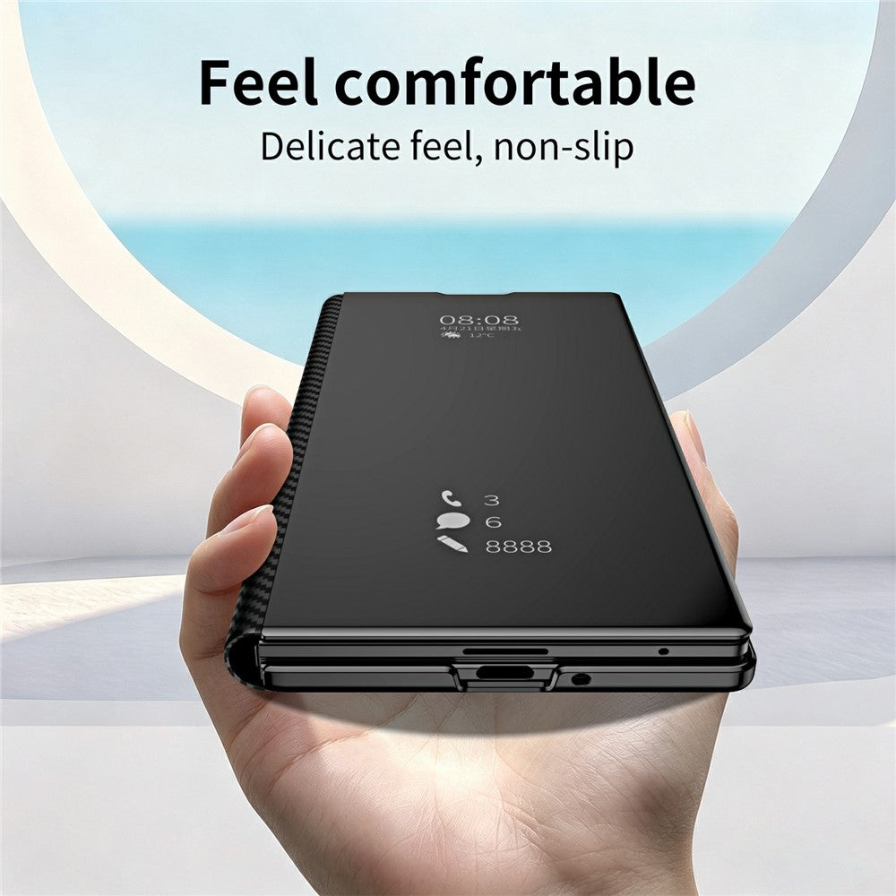 For Samsung Galaxy Z Fold8 Ultra Case Smart Window Electroplated Carbon Fiber Texture PC Shockproof Stand Phone Cover