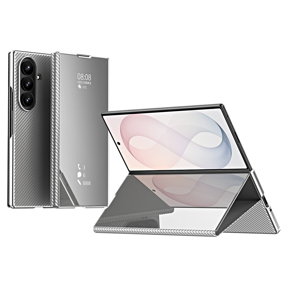 For Samsung Galaxy Z Fold8 Ultra Case Smart Window Electroplated Carbon Fiber Texture PC Shockproof Stand Phone Cover